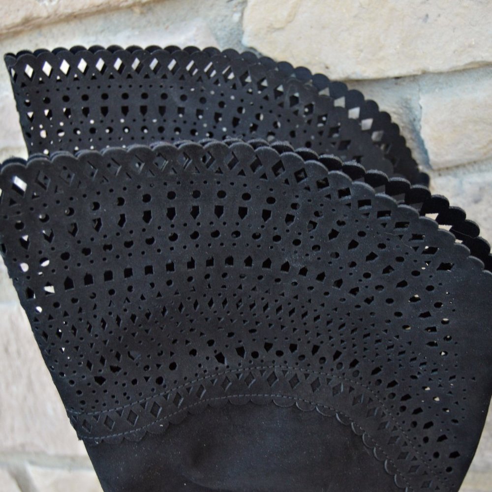 Boho High Heel Wide Top Boots w/ Laser Cut Outs - Picture 4 of 7